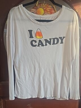 Chaser White Long-Sleeve 'I Candy' Tee with Candy Corn Graphic